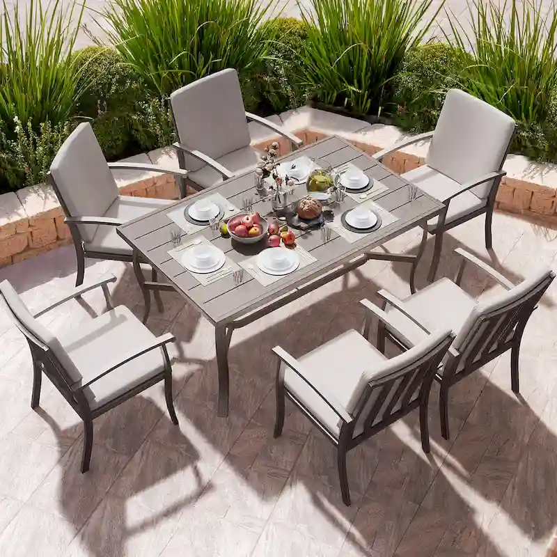 EGEIROS LIFE AluLux 7-Piece Aluminum Patio Dining Set with Washable Cushions