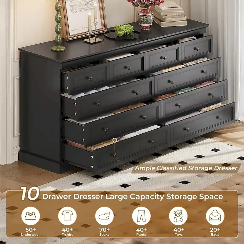 10 Drawers Dresser 55  Large Drawers Wood Dressers & Chest of Drawers