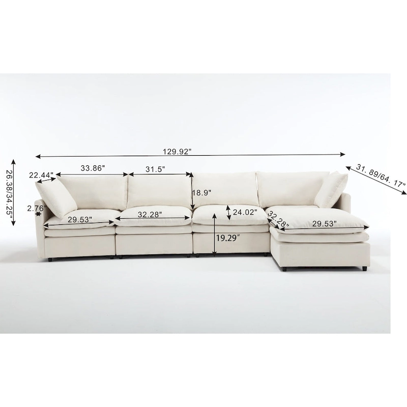 Modern Upholstered Sectional Sofa with Chaise Lounge