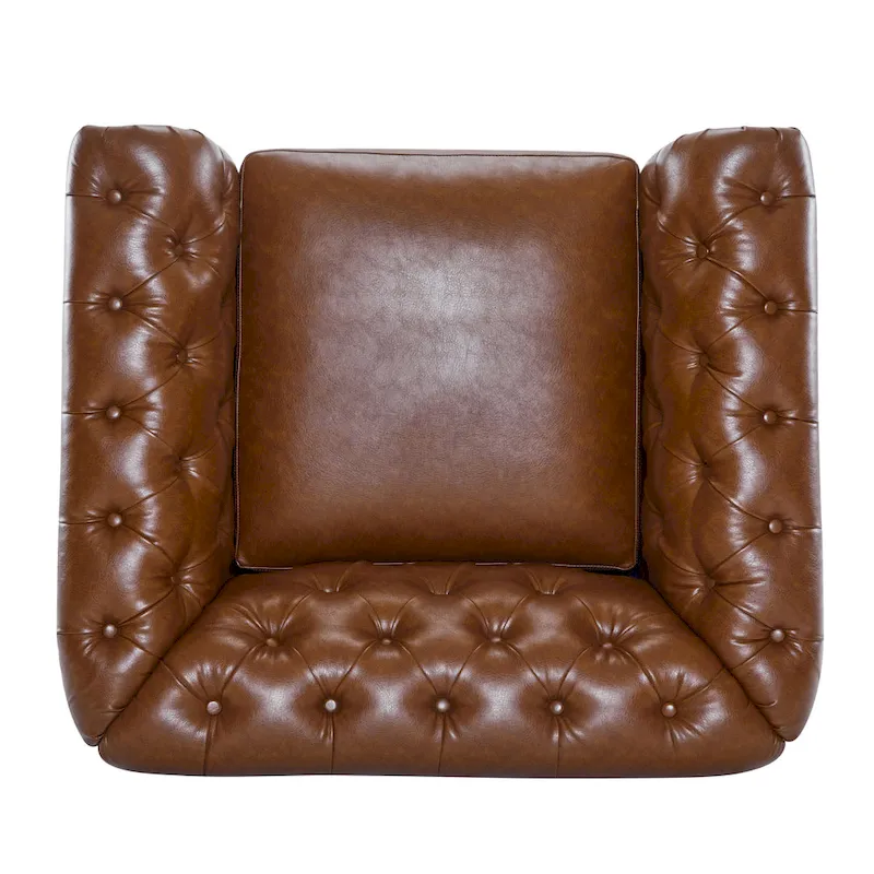 Swivel Button-Tufted Club Chair – Dark Green / Cognac, Chesterfield Style, Single Seat