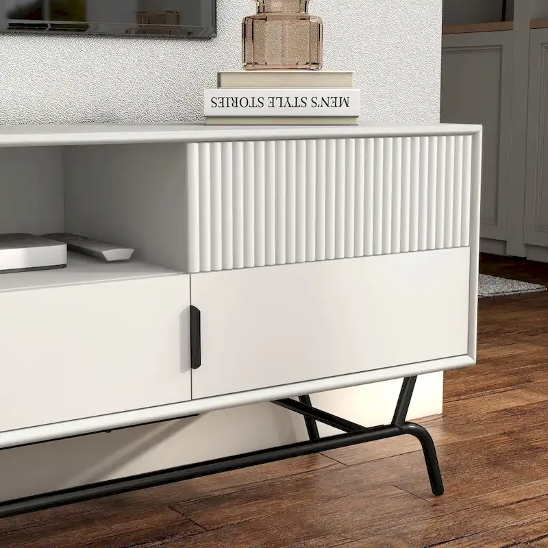 DH BASIC Modern 60-inch 3-Drawer Media Cabinet TV Stand with Cable Hole by Denhour