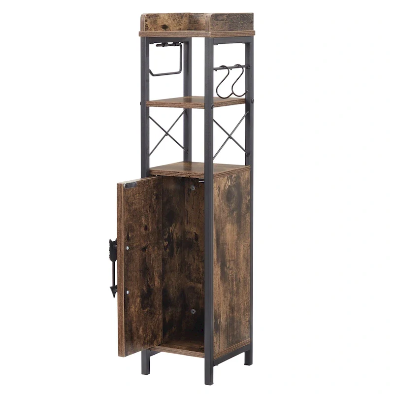 Brown/White Freestanding Bathroom Floor Cabinet with Open Shelves & Door, 1-Person Assembly