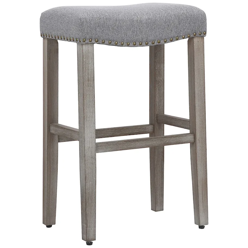 Upholstered Polyester Gray 29 Inch Bar Stool
