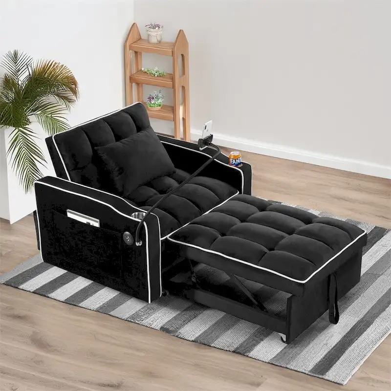 Black / Grey Adjustable Pull-Out Sleeper Chair, Single