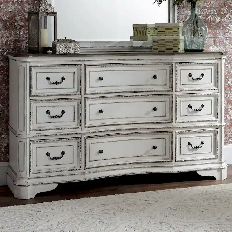 Magnolia Manor Antique White Weathered Bark 9 Drawer Dresser