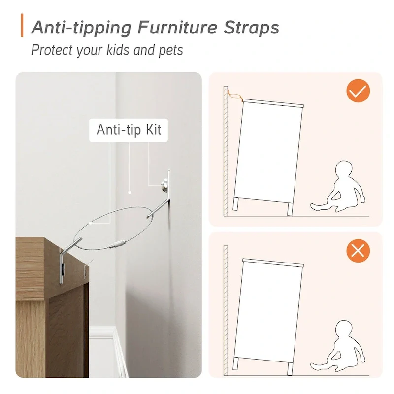 WAMPAT Farmhouse 3PCS Bedroom Set, 59 W Large Sideboard Buffet Cabinet,and Wood Nightstands Set of 2 with Charging Station