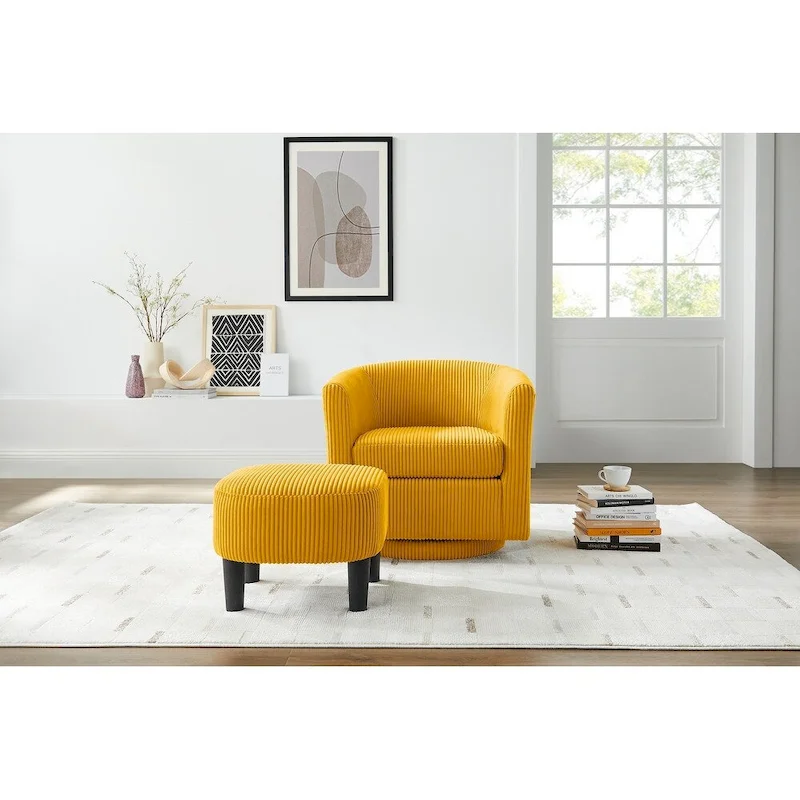 Swivel Accent Single Sofa Chair with Ottoman