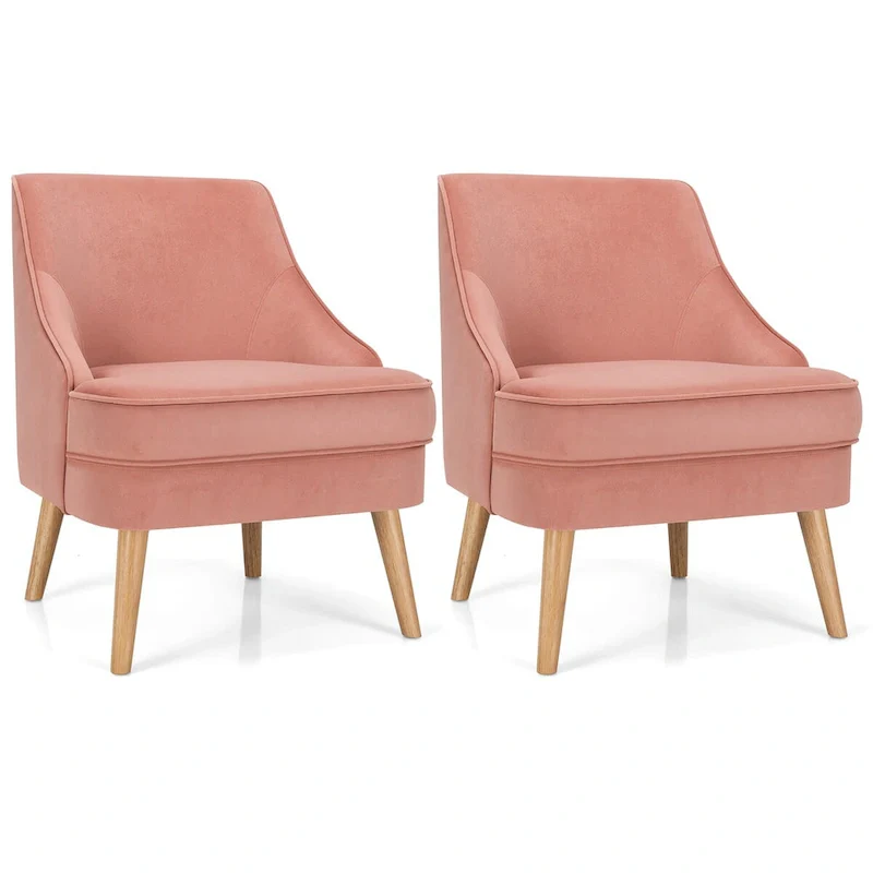 Pink Velvet Accent Chair, Single Seat, Set of 2