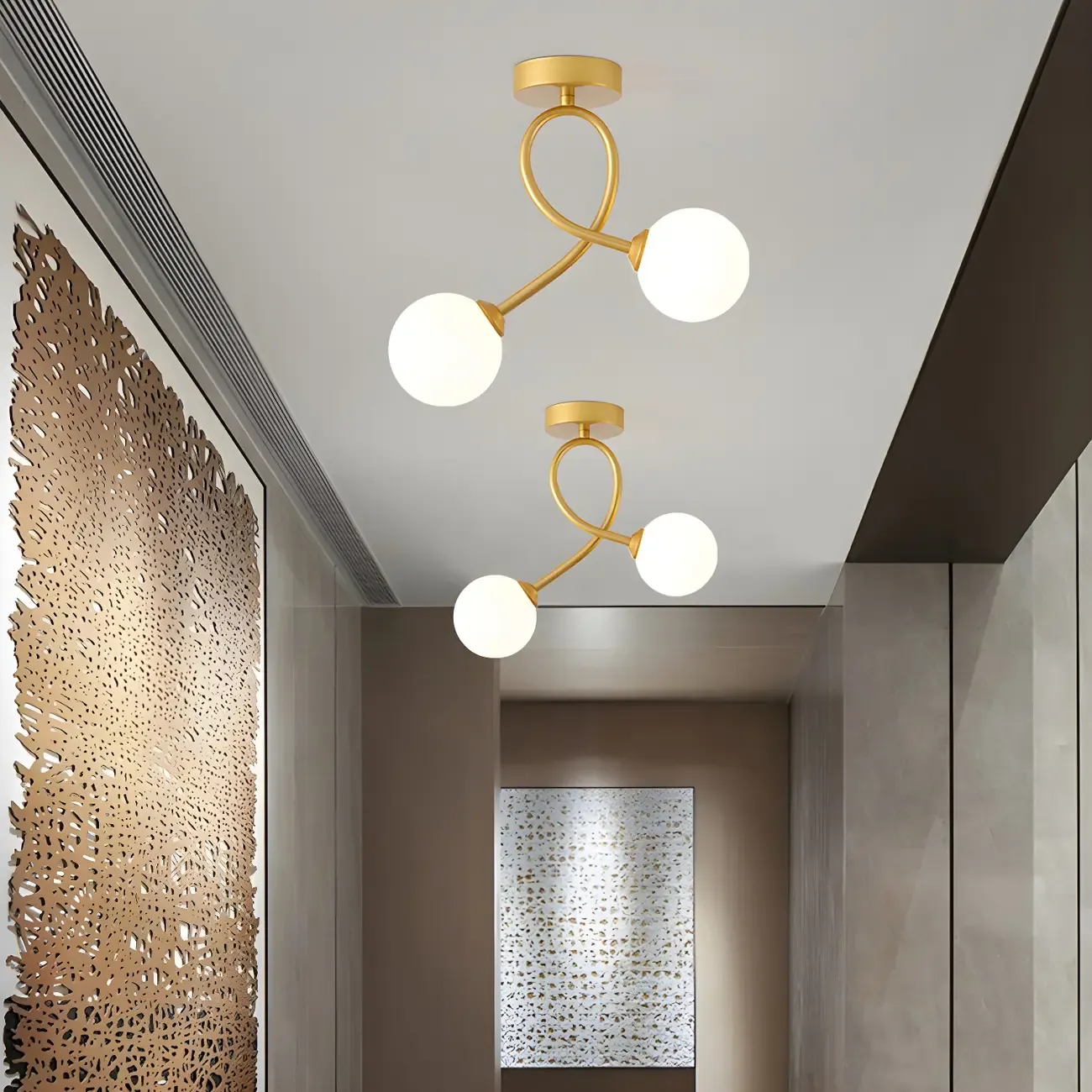 Hallway Dual Globe Glass Semi Flush Ceiling Light