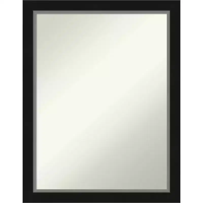 21" x 27" Non-Beveled Eva Narrow Bathroom Wall Mirror Black - Amanti Art: Modern Rectangle, Polystyrene Frame, Wall Mounted