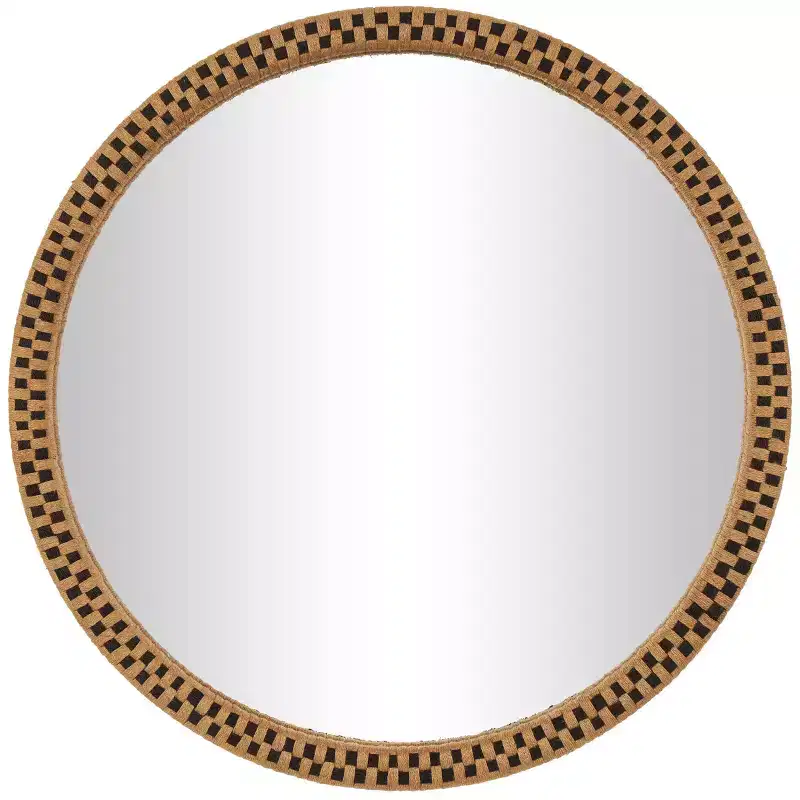 32"x32" Wooden Handmade Woven Checkered Wall Mirror Brown - Olivia & May