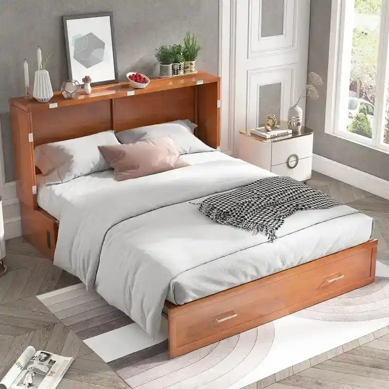 Mixoy Murphy Bed Cabinet Bed Chest with Mattress & Drawer