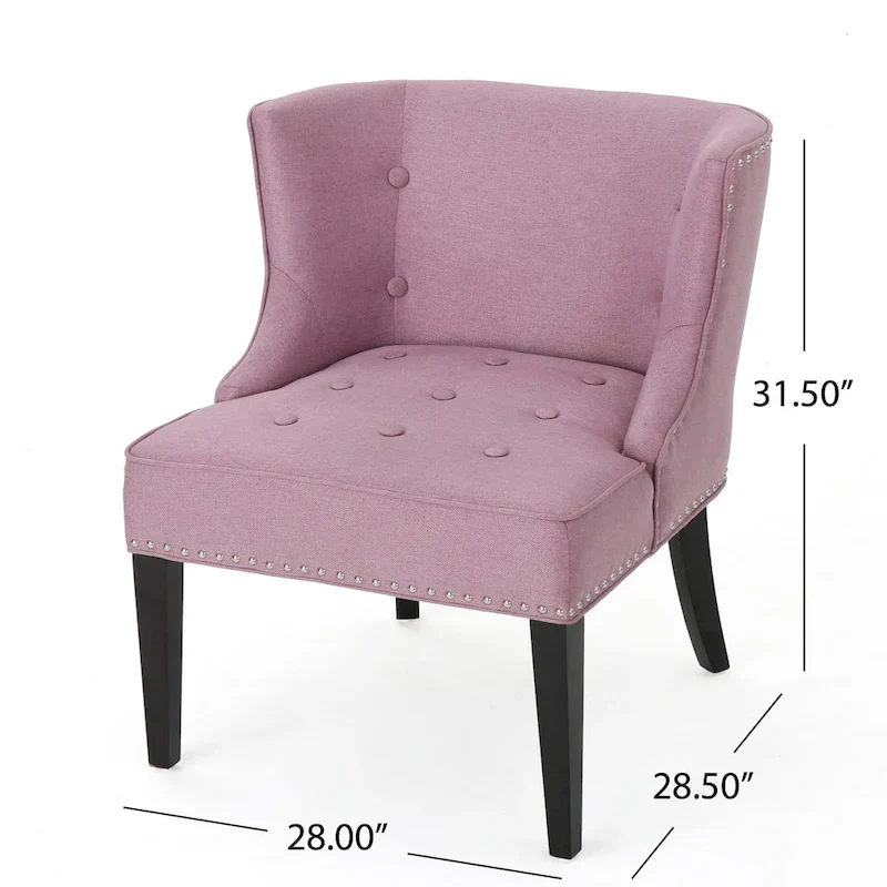 Lavender PUrple Modern 28 Accent Chair with Button Tufted Waffle Stitching and Nailheads