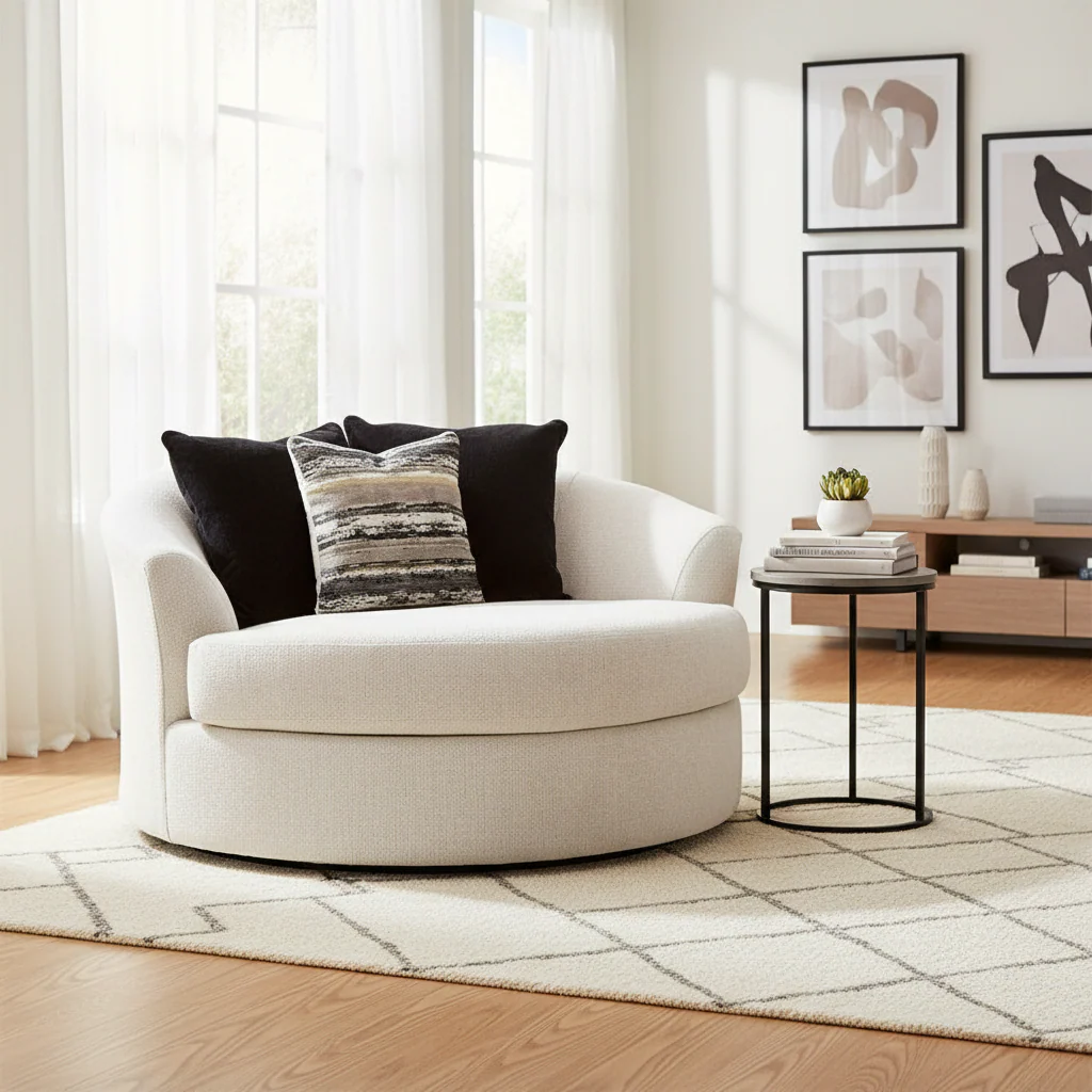 White Oversized Round Swivel Chair - Seats 2