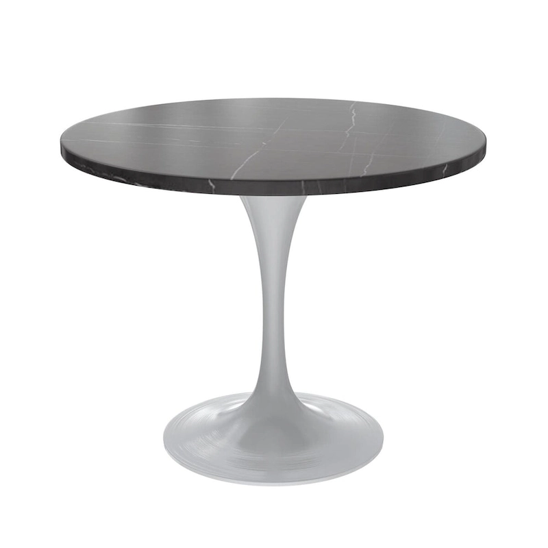 Verve Dining Table with a 36 Round Tabletop in White Steel Pedestal