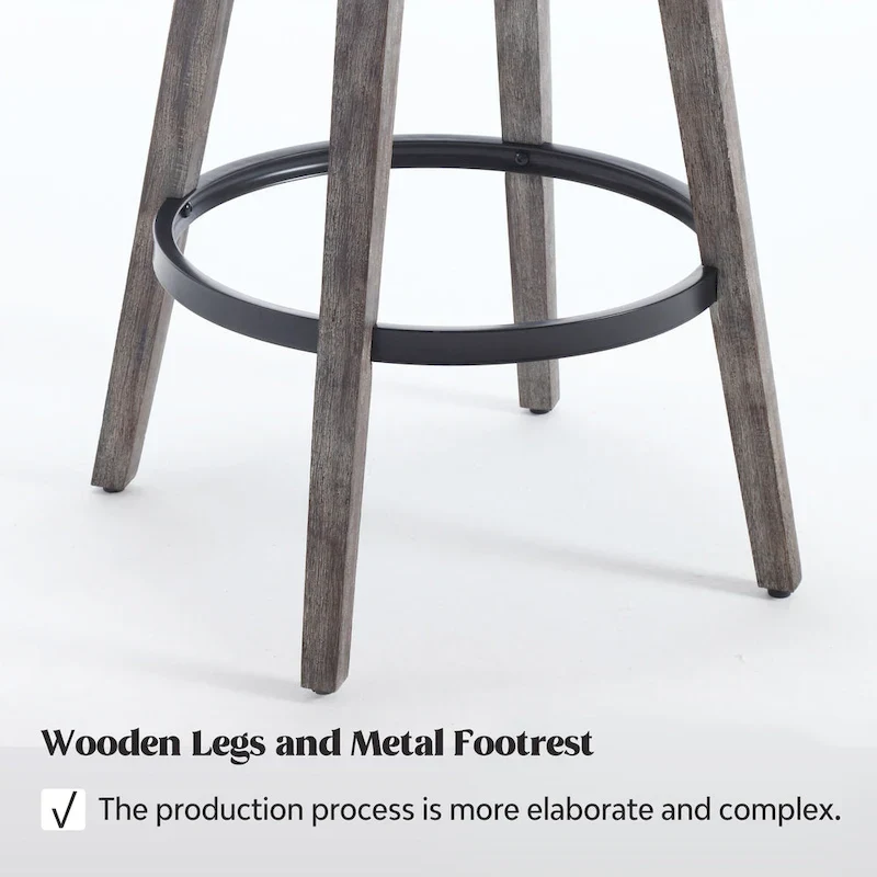 HOMYKA Tufted Swivel Bar Stool with Wood Grain Chair Legs Set of 2