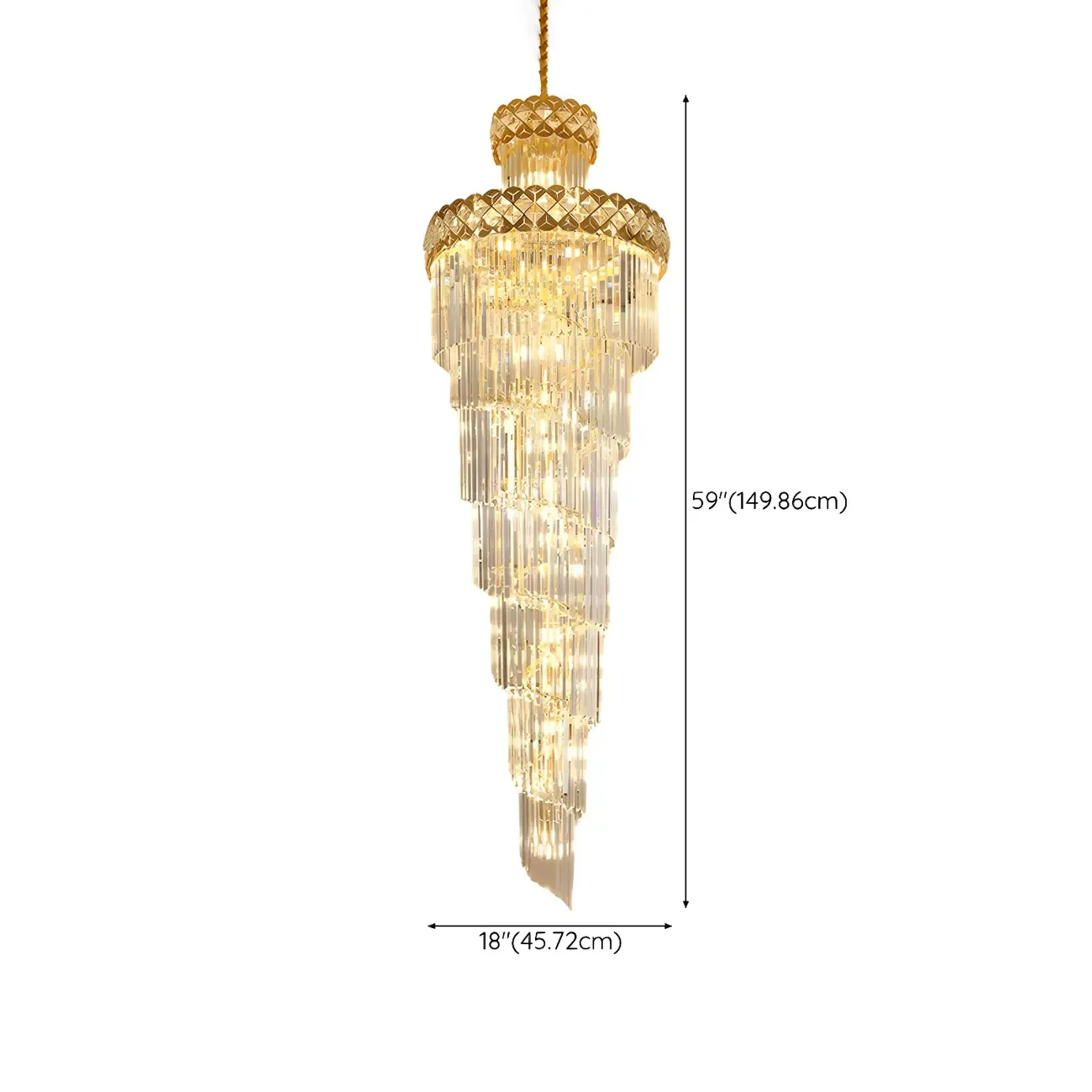 Luxurious Gold Spiral Crystal Round Tier Stairwell Chandelier