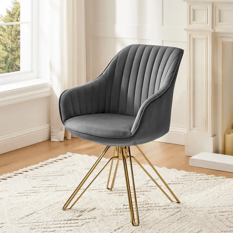Art Leon Classical Velvet Swivel Office Accent Chair with Golden Legs