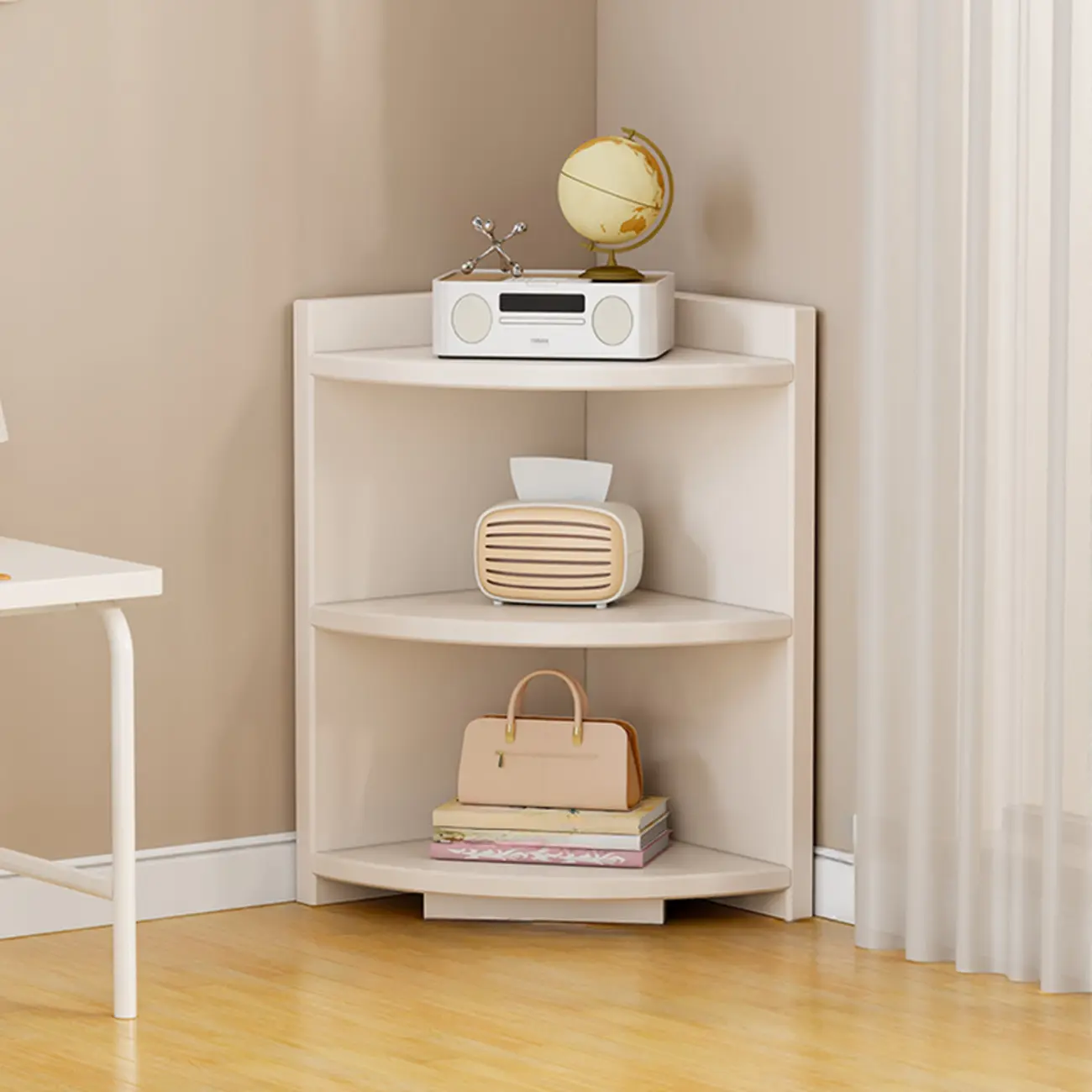 Space-saving White Engineered Wood Corner BookShelf