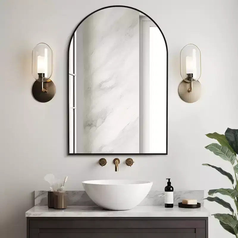 36x24 Arched Bathroom Mirror with Aluminum Alloy Frame, Wall Mounted Vanity Mirror for Bedroom Living Room Entryway, Black