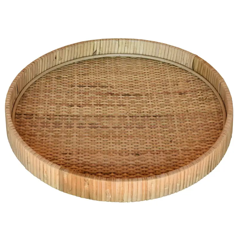 HomeRoots 12  Natural Round Bamboo Handmade Serving Tray
