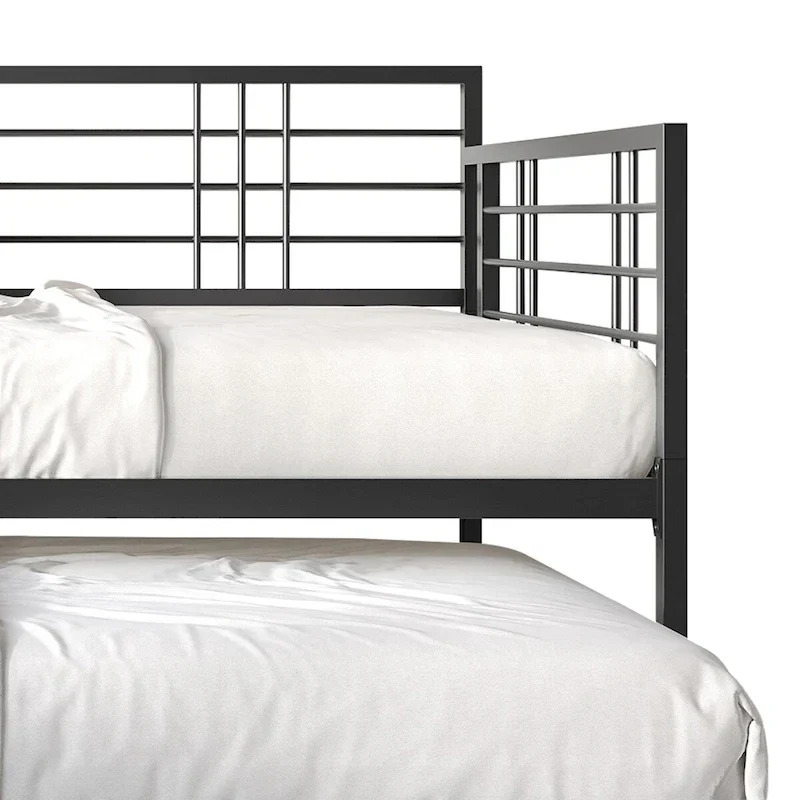 White/Brown/Black Metal Twin Daybed with Roll-Out Trundle, 1-Person