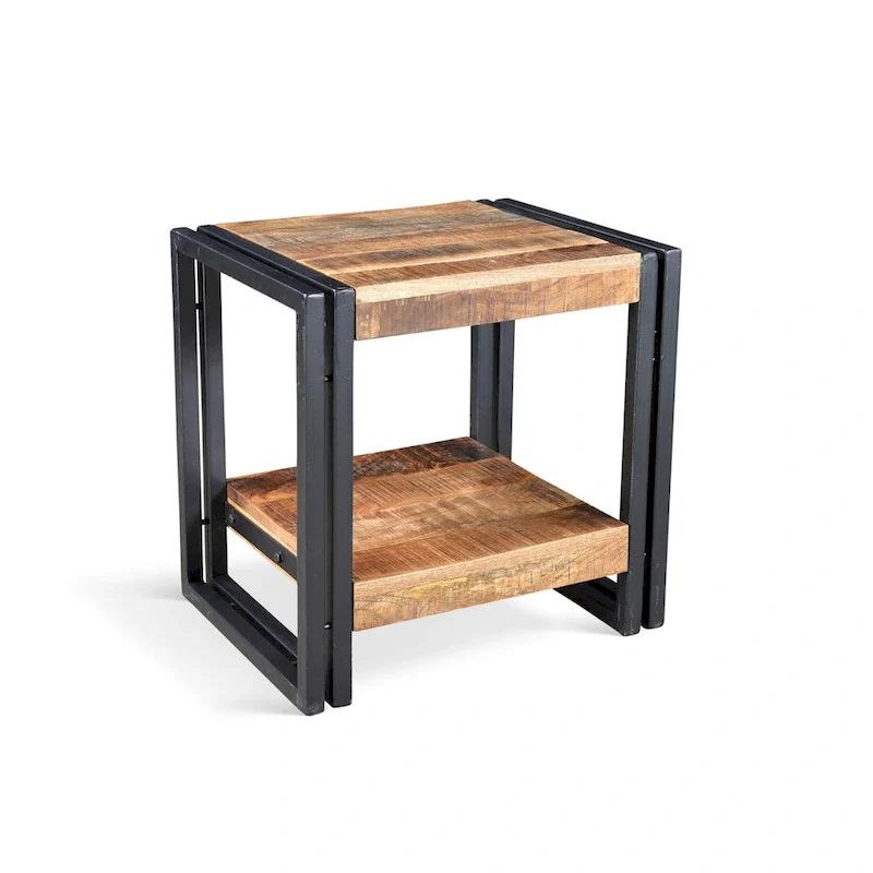 Natural Mango Wood Side Table with Iron Accents - 24x16x20