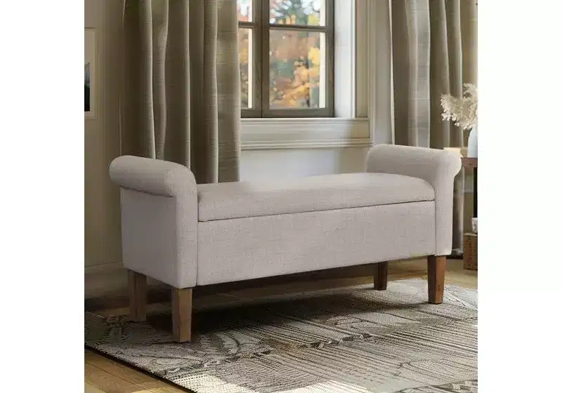 Okak Accent Lift-Top Wooden Ottoman Bench with Two Side Arms,Upholstered Shoe Bench Storage Bench for Living Room,Bedroom