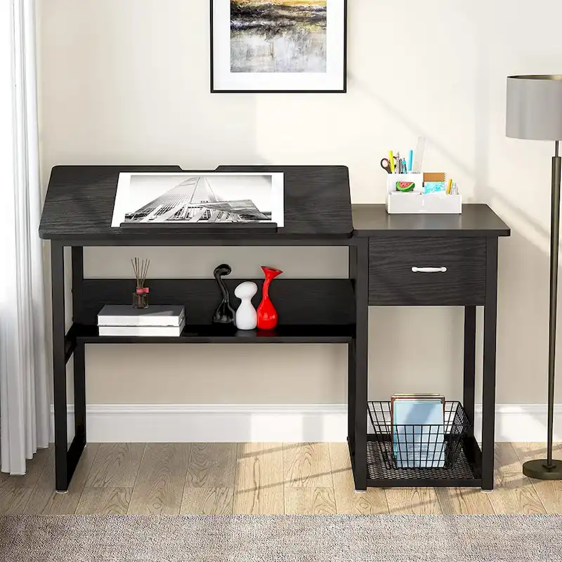 Drafting Table Drawing Computer Desk Artist Craft Table with Adjustable Top