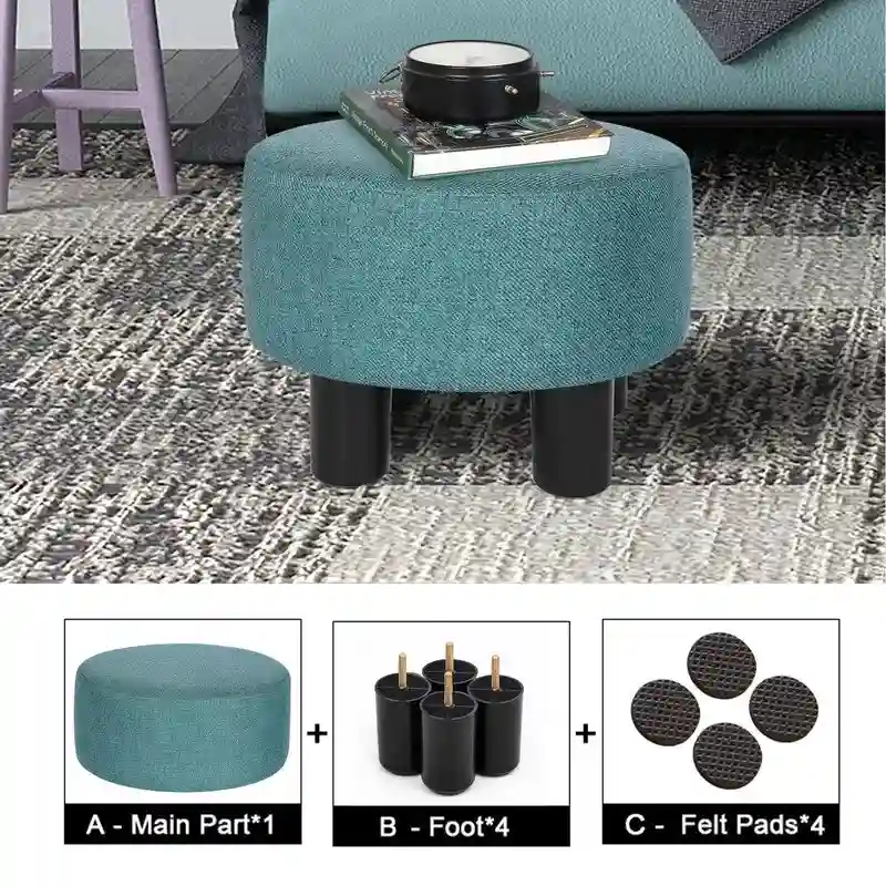 Blue Small Round Fabric Ottoman Footstool, 1-Person