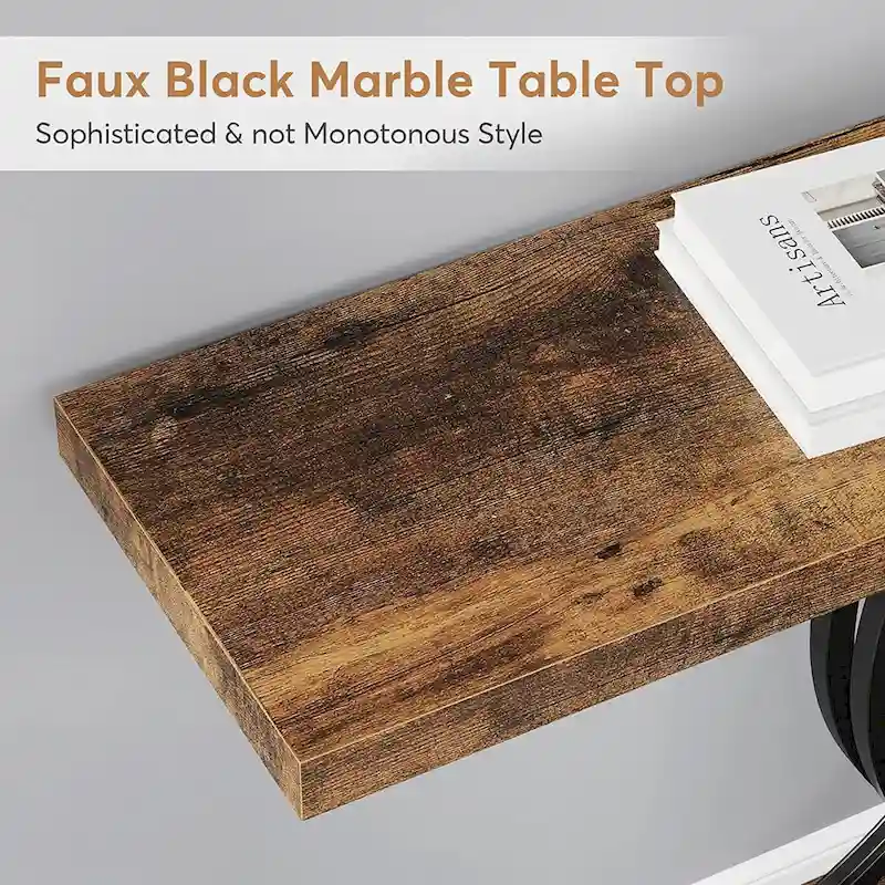 Faux Marble Console Table with Gold Metal Frame - White/Gold - 40