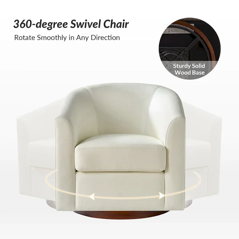 Haley Modern Swivel Barrel Faux Leather Chair with Solid Wood Base by