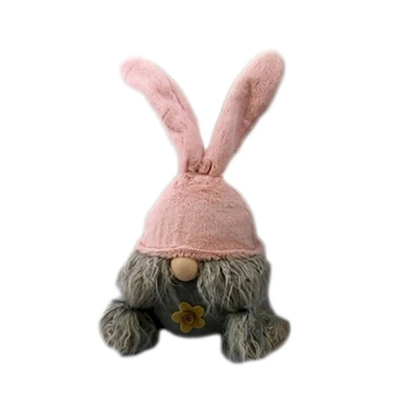 HomeRoots 19  Gray and Pink Fabric Bunny Ears Standing Gnome - 6.3' X '19.3' X '7.5