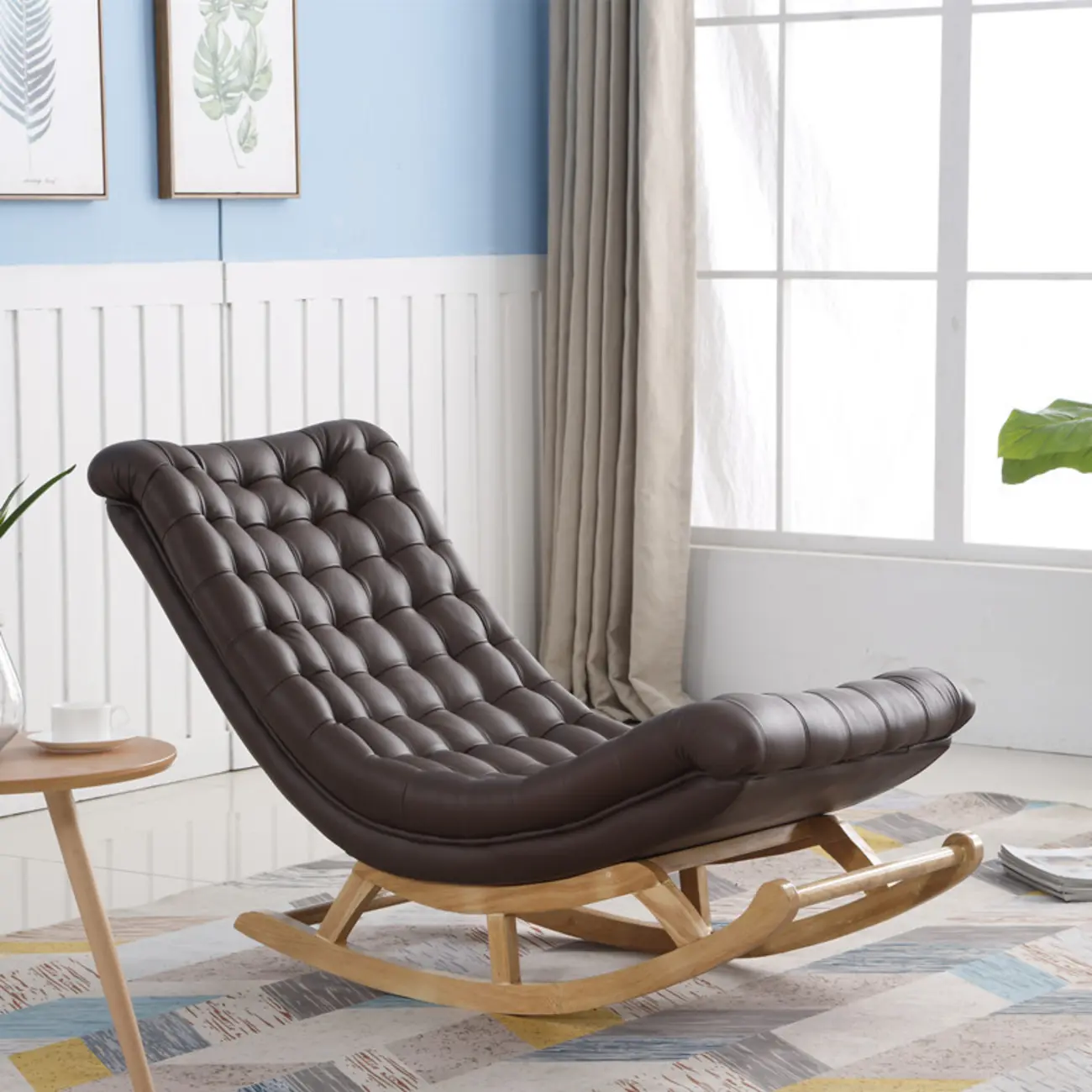 Modern Upholstered Ergonomic Rocking Chair with Ottoman