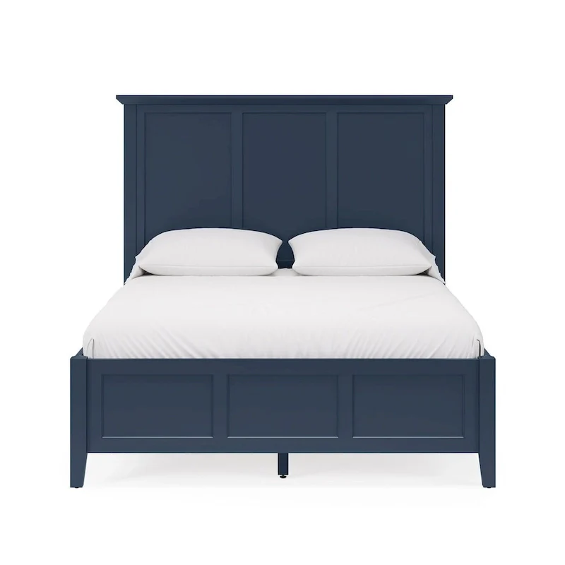 Fritz King Size Bed, Three Panel Design, Beveled Top, Solid Wood, Blue