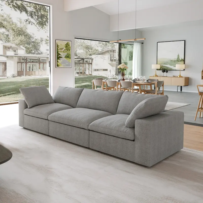 Modern Linen Down Filled Overstuffed Upholstered Sectional Sofa