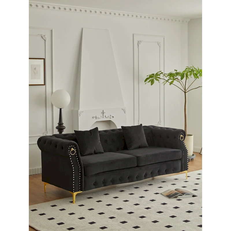 35 D x 85 W x 30.3 H Velvet Chesterfield Button-tufted Sofa
