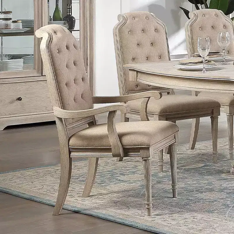 Acme Furniture Wynsor Dining Chairs Arm Chair Fabric/Vintage Bone White Finish