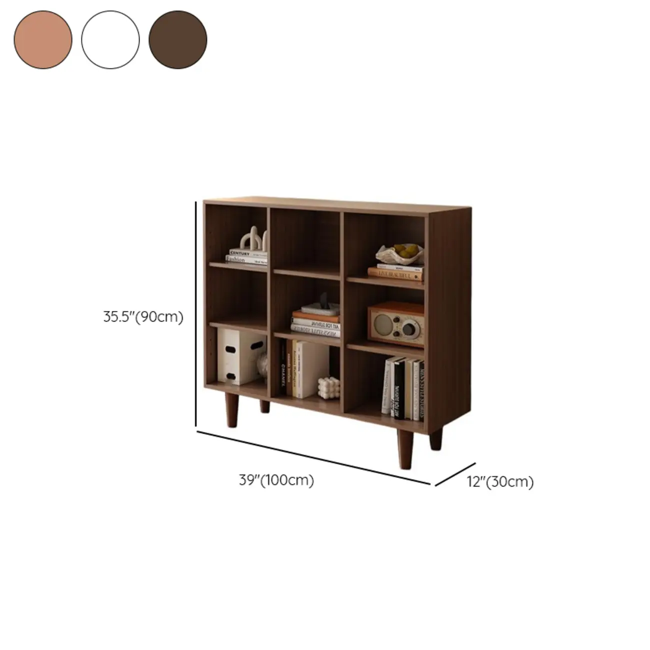 Wide 7-Shelf Modern Wooden Nut-Brown Open Bookcase