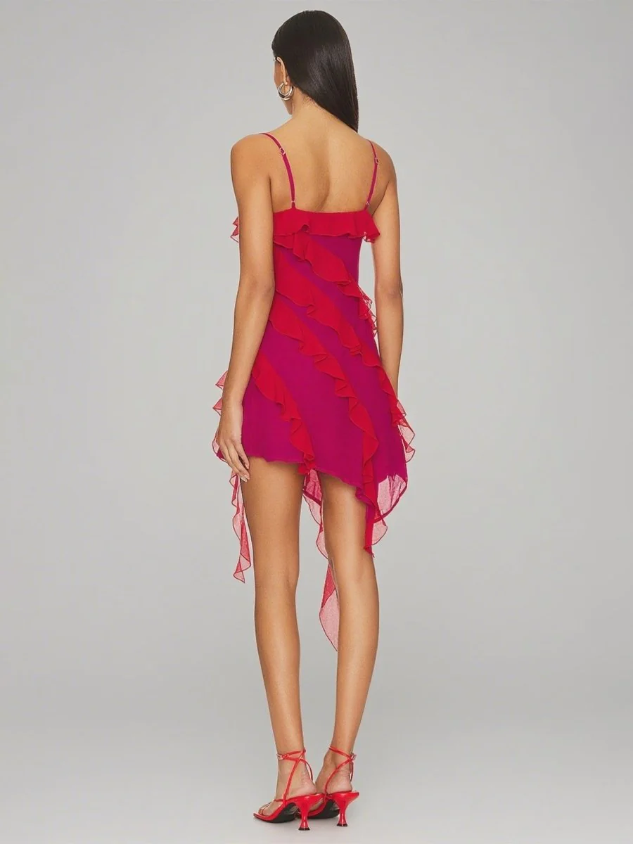 Fuchsia - Sheath Chiffon Spaghetti Straps Ruffled Short Homecoming Dresses