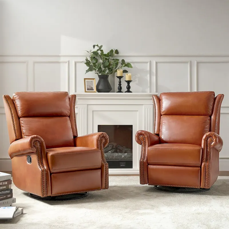 Viviana Traditional Genuine Leather Manual Swivel Glider Recliner Set of 2