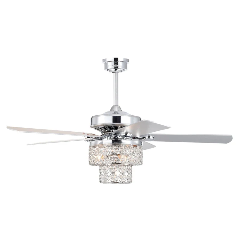 Caderina 52 Inch Chrome Finished 4 Light, 5 Blades Ceiling Fan with Remote