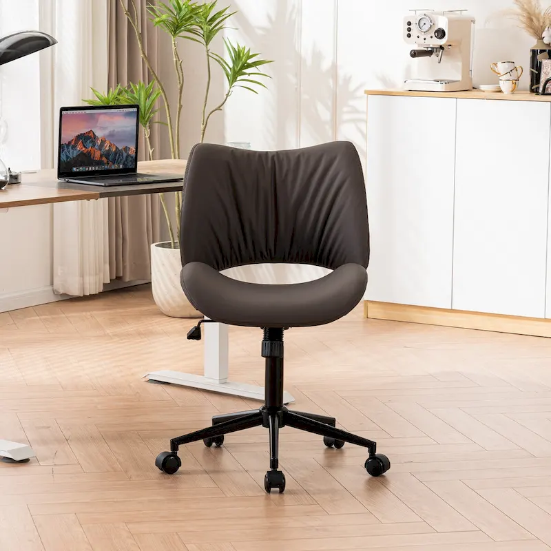 Leather Swivel Office Chair with Wheels - Armless