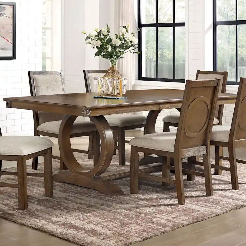Rustic Oak Transitional Expandable Dining Table, Seats 4–6