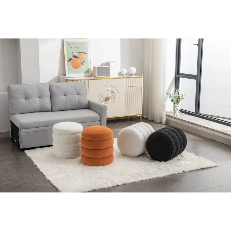 Soft Velvet Round Ottoman Footrest Stool