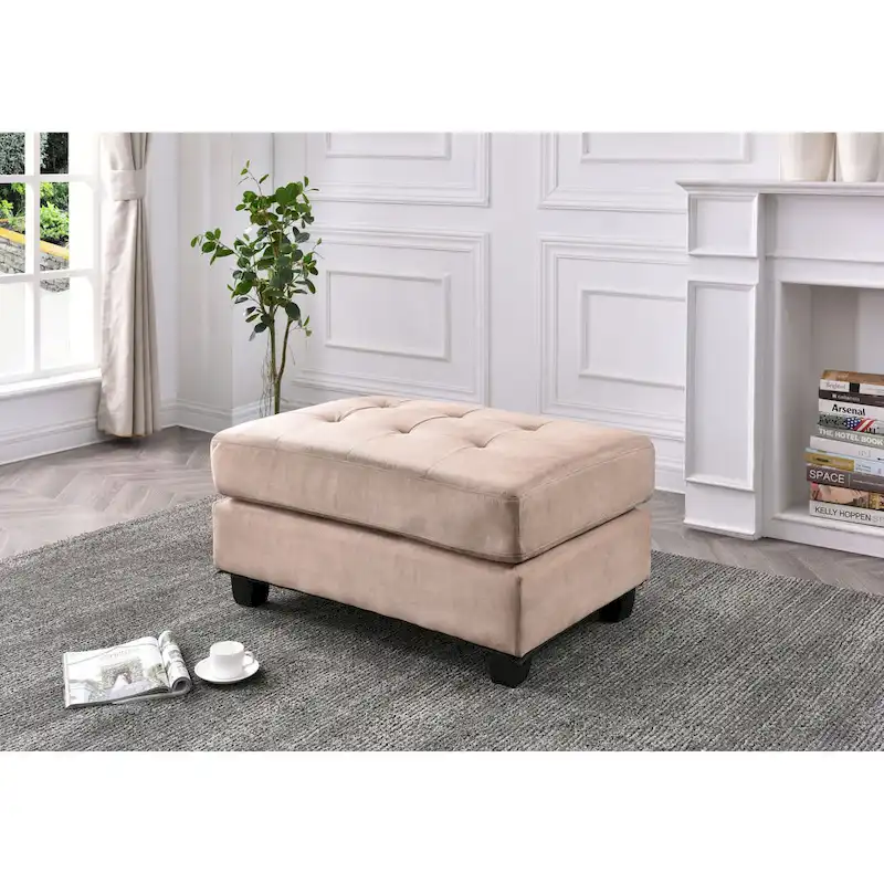 Rectangular Button-Tufted Microsuede Ottoman
