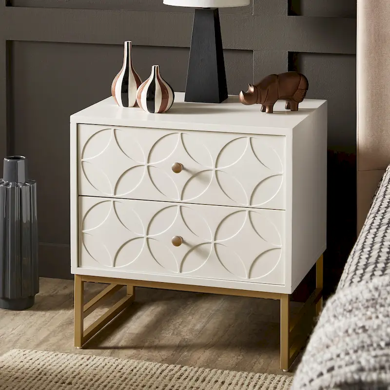 Arched Diamond 2- Drawer Gold Metal End Table