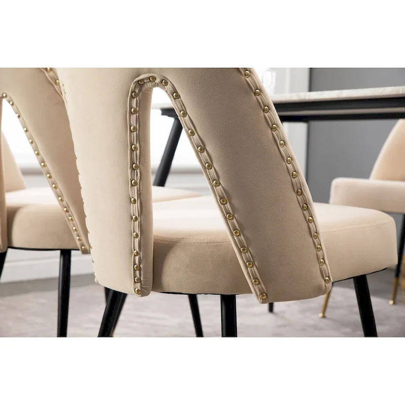 Modern Upholstered Dining Chairs with Nailheads and Metal Legs