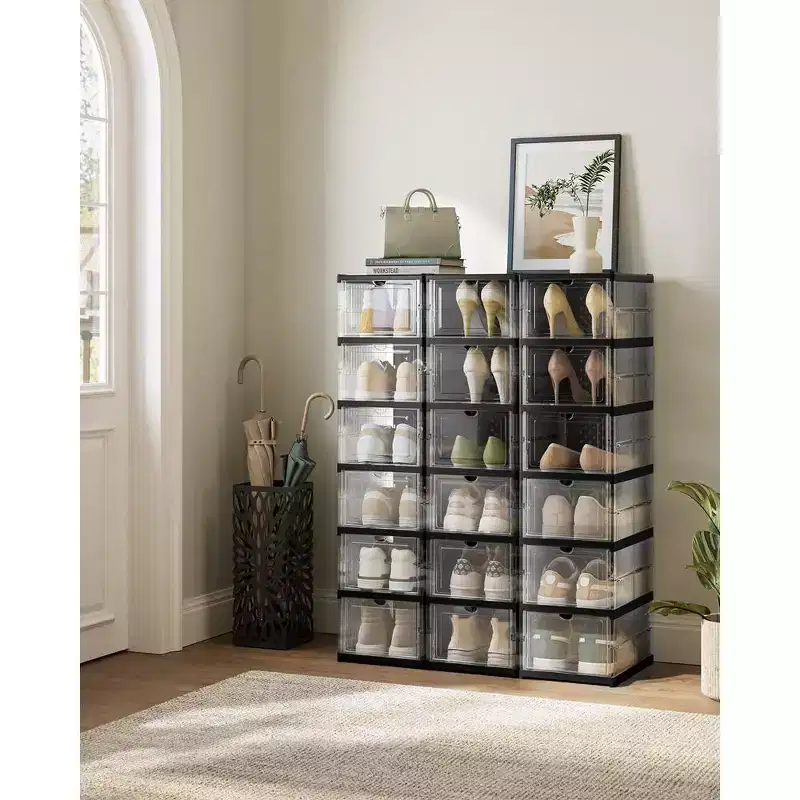 Shoe Boxes,Stackable Shoe Storage Organizer, Set of 2 Integraed Shoe Cabinets, Foldable and Portable