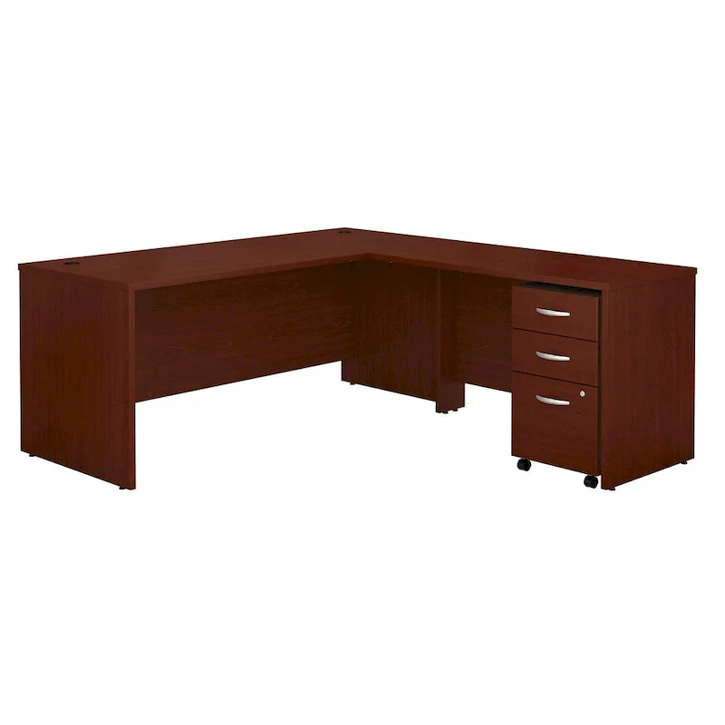 72W L Shaped Desk with Mobile File Cabinet - Mocha Cherry